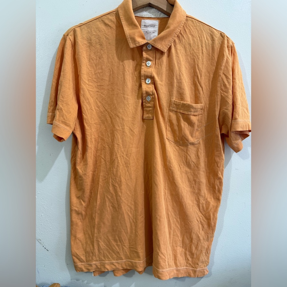 Billy Reid Orange Short-Sleeve Polo with Chest Pocket